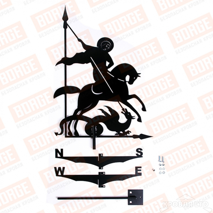 Флюгер BORGE Георгий Победоносец, 515х715мм, чёрный (RAL 9005 matt)