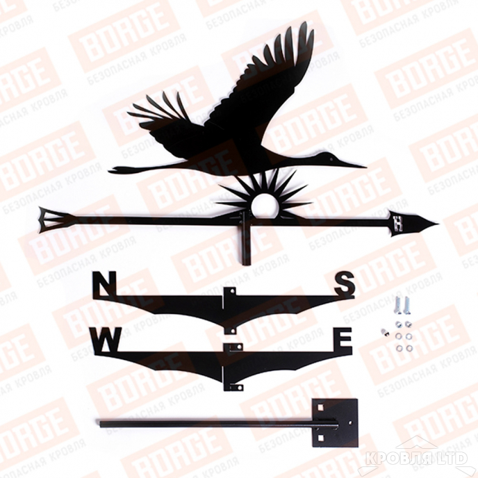 Флюгер BORGE Журавль, 700х380мм, чёрный (RAL 9005 matt)